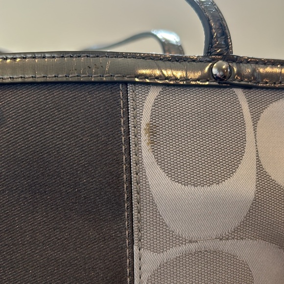 Coach Metallic Gray Signature Stripe Tote - Good Condition - Picture 7 of 14